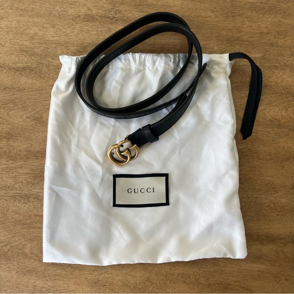 Gucci Accessories - Gucci black leather belt with antique brass Double G buckle - size 80